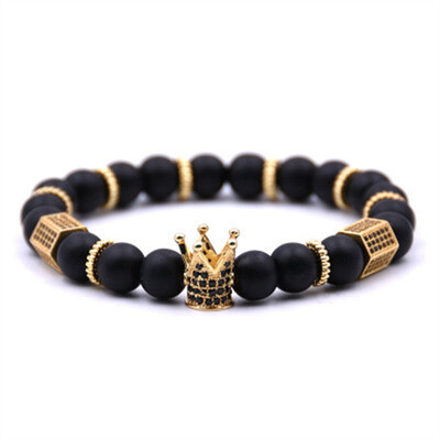 

Natural Stone Crown Copper Micro Inlay Zircon Beads Bracelet Unisex Pair Bracelet Hot Gift