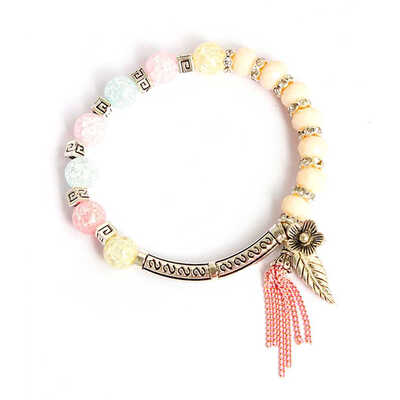 

Women Girls Leaf Pendant Beads Bracelet Bangles Zinc Alloy DIY Wristband Chain Cuff Jewelry