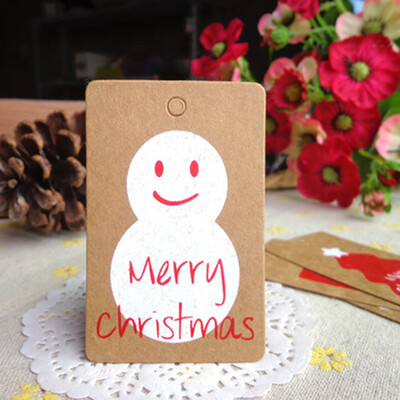 

50Pcs Christmas Hat Kraft Paper Gift Tags Scallop Label Luggage Blank Strings