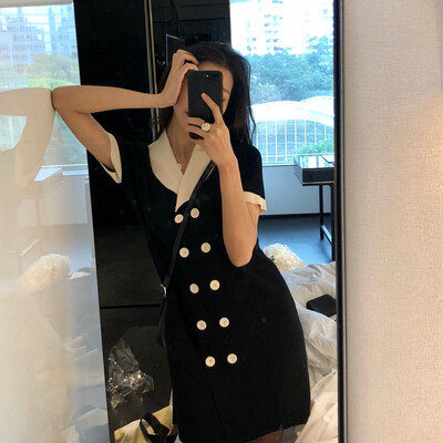 

2019 Women Summer Elegant Fashion Design New Style Sweet Cute Casual Loose Lapel Double Buttons Decor Concise All-match Dresses