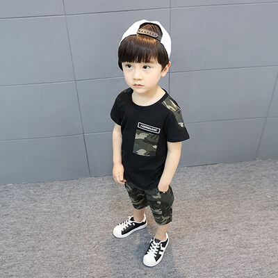 

Summer Children Camouflage Sports Short-Sleeved T-Shirt Cropped Pants Two-Piece Set Kid Children Boy Clothes Sets 3-12Y