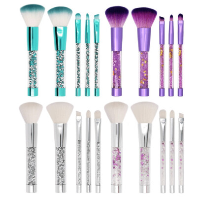 

Makeup Tool Set 5pcsset Blue Gold Diamond Crystal Makeup Brushes Set Shinny Foundation Blending Face Brush