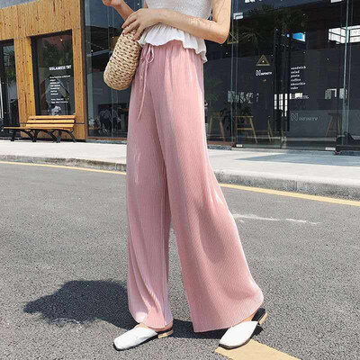 

Fashion ice silk chiffon pleated wide leg pants female summer autumn loose casual palazzo pants trousers