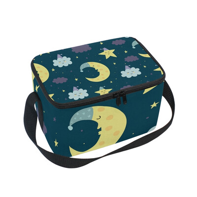 

ALAZA Insulated Lunch Box Moon Stars Lunch Bag for Men Women Portable Tote Bag Cooler Bag