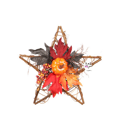 

Toponeto Halloween Wooden Five-star Wall Hanging Pumpkin Berry Maple Leaf Wall Decoration