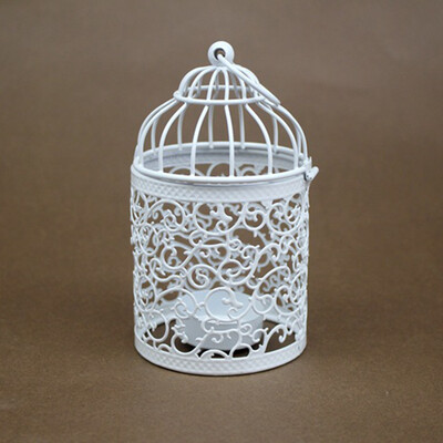 

Western Style Hollow Out Design Metal Candlestick with Birdcage Shape Ornament