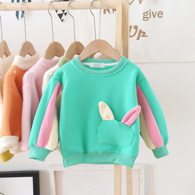 

Children Hoodies Sweatshirts Winter Baby Girls Color Matching Sweater Long Sleeves Casual Lapel Plus Velvet Sweet Tops