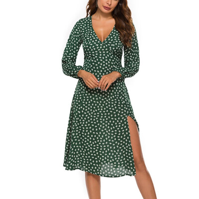 

Tailored Fashion Womens V-Neck Long Sleeve Casual Printed Party Beach Mini Dress