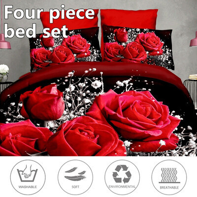

3D Effect 4 Piece Printed Duvet Quilt Cover Complete Bedding Sets