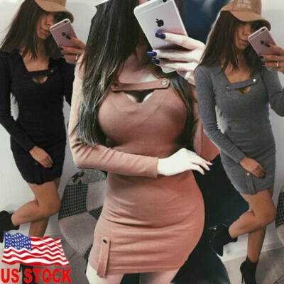 

Women Casual Bandage Bodycon Long Sleeve Evening Party Cocktail Short Mini Dress