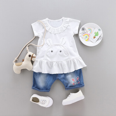 

Baby Kid Girls Clothes Summer Toddler Kids Cartoon Rabbit Short Sleeve TopsPant Suit Children Girls Clothing Sets