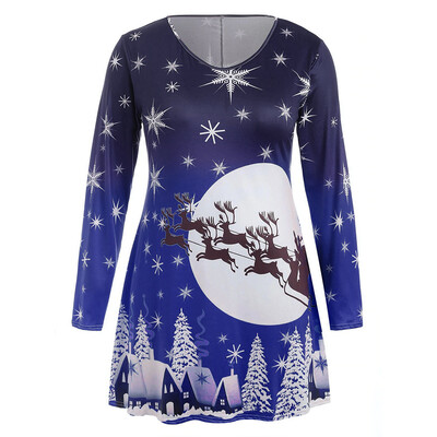 

Tailored Women Casual Plus Size Merry Christmas Print O-Neck Blouse Long Sleeve Tops