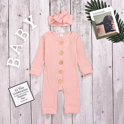 

New Autumn Cute Baby Girl Clothes 0-18M Casual Jumpsuits Baby Girl Solid Color Long Sleeve Rompers Kids