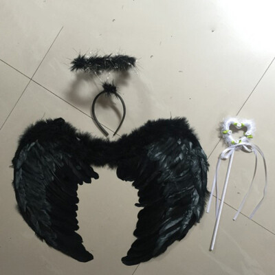 

3Pcs Halloween Party Fancy Dress Costume Fairy Feather Angel Wings Wand Halo