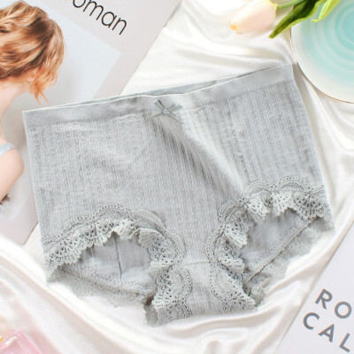 

Women Mid Waist Knitting Thread Panties Breathable Cotton Crotch Briefs Free Size Lace Female Underwear Seamless Comfort Panty