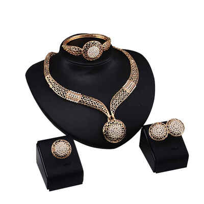 

Fashion Women Crystal Jewelry Sets Bride Wedding Party Gold Plated Chain Necklace Earring Set