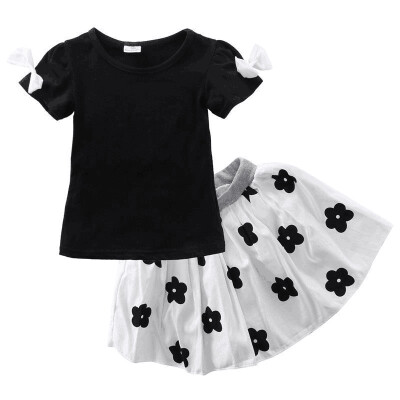 

2019 Summer Girs Clothes Set Black Top Flower Skirt Childrens suits girl clothing pattern cute childrens Toddler wear 1-6Y