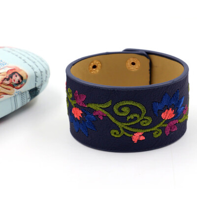 

Flower New Arrival Fashion Wide Leather Bracelets Women Cuff Bangle Jewelry Accessories