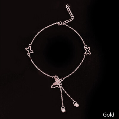 

winter Women Sexy Butterfly Crystal Drop Rose Gold\Silver Chain Anklet Bracelet