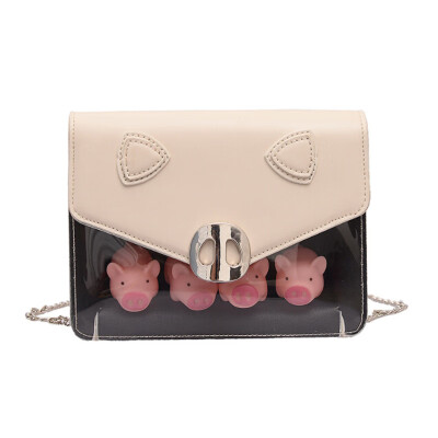 

Cute pig jelly package shoulder chain diagonal package transparent Messenger bag shoulder bag Translucent jelly pack