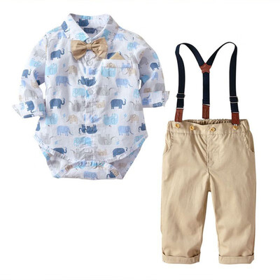

Children Clothing Set Boys British Gentlemen Clothes Set Spring Autumn New Long-sleeved RomperBib Pant 2pcs Suit 3M-3Y