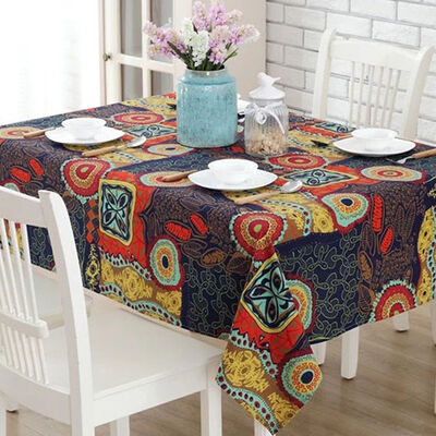 

Ethnic Style Rectangle Anti-dirt Tablecloth Cotton Linen Fabric Home Dining Room Table Cloth