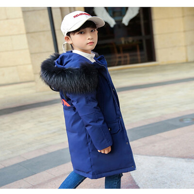 

Children boy winter jacket real fur hooded long coat parka kids big school 8 10 14 teens boy -30 Russia winter clothing overcoat