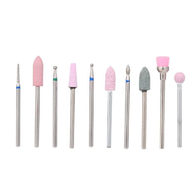 

10pcs Nail Drill Bits Cuticle Cleaner Dust Drill Brush Rotary Polishing File Grinding Heads Nail Salon Tools