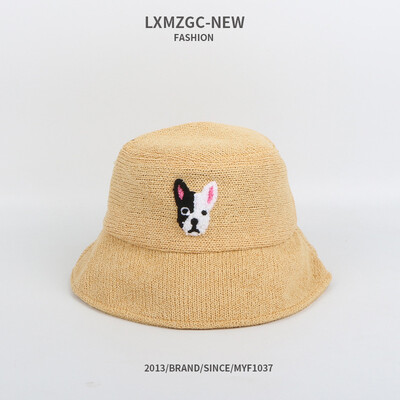 

2019 autumn&winter new hat Korean version of the towel embroidered puppy fisherman hat Japanese art flat basin hat lady