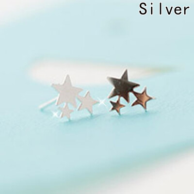 

2019 plain high polish shinny silver Color jewelry three star earring for fashion women