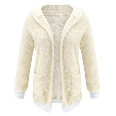 

Women Hooded Cardigan Coat Lounge Warm Fleeces Open Front Long Sleeves Autumn Winter Soft Casual Hood Coat Loungewear