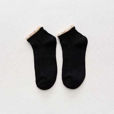 

1pairs Japanese Basic Models Solid Color Retro Cloth Female Socks Medium Tube Cotton Harajuku Sweet Lace Fringe Ankle Socks