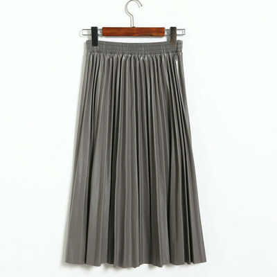 

Fashion New Womens High Waisted PU Leather Plain Jersey Maxi Dress Pleated Skirt