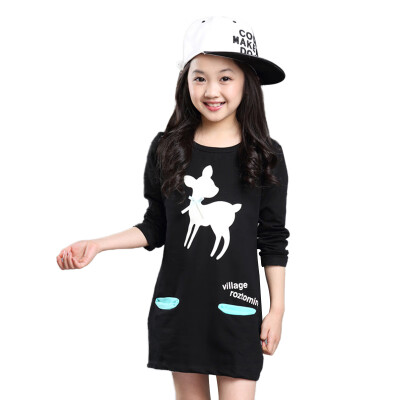 

Autumn Casual Kids Baby Girls Cotton Dress Long Sleeve Cartoon Deer Print Dress Kids Pageant Dresses