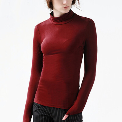 

CANVAUS Autumn Women Modal Slim Turtleneck Long Sleeve T-Shirt Simple Large Size Undershirt Tops F325A