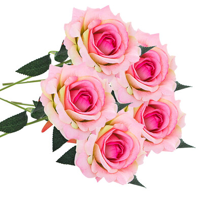 

Gobestart 5 Pcs Artificial Silk Fake Flowers Rose Flower Wedding Bouquet Home Decor A