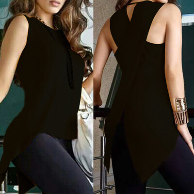

Summer Sexy Sleeveless T-shirt Ladies Sleeveless O-neck Cross Slim Dovetail T Shirt Women Plus Size -XL