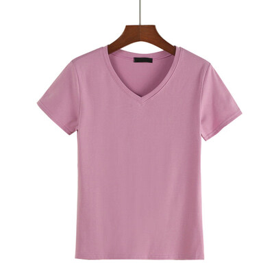 

Summer Women Solid Color V Neck Short Sleeve T-Shirt Casual Slim Fit Basic Top