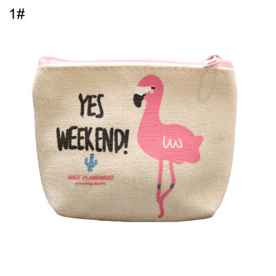 

Cute Flamingo Print Canvas Coin Purse Card Keys Holder Women Zipper Mini Wallet