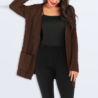 

Toponeto Fashion Women Solid Open Front Long Sleeve Pocket Coat Loose Sweater Outerwear