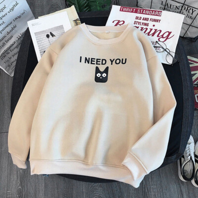 

Autumn Winter 2019 New Round Neck Thick Sweatshirts Long-sleeved Cat Eye Letter Pattern Cothes Women & Couples