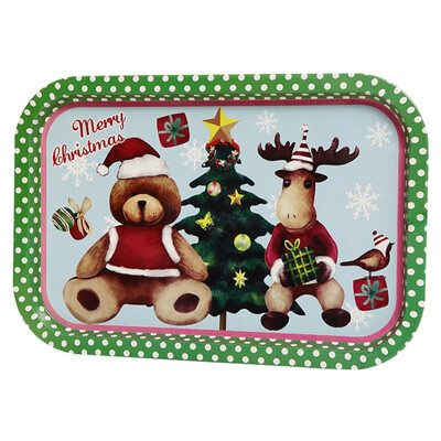 

Christmas Tinplate Storage Tray Decorative Food Serving Plate Fruit Tray Holiday Home Organizer Decorations