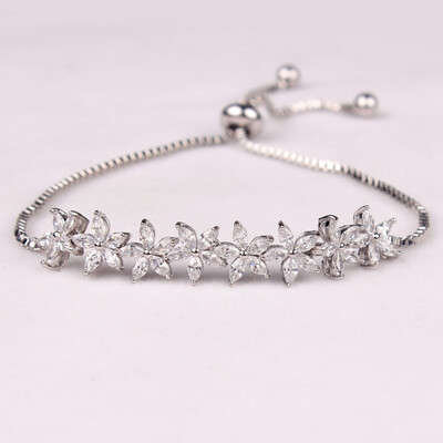 

Sparkling Cubic Zirconia Crystal Flower Design Pull-string Zirconium Wedding Bracelets for Girls or Wedding