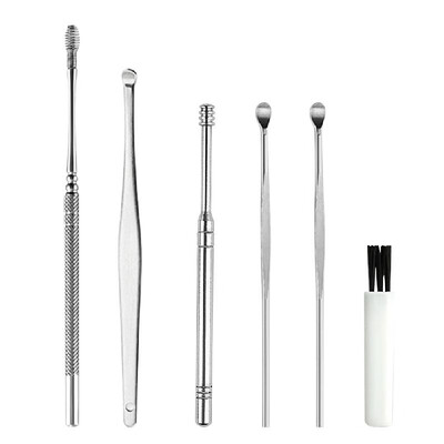 

6Pcs Ear Pick Set Stainless Steel Earpick Ear Wax Curette Remover Ear Cleaner Spoon Spiral Ear Clean Tool with Case