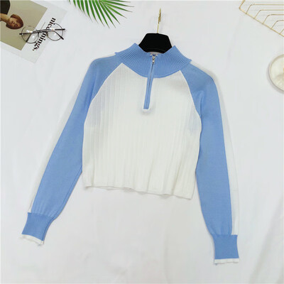 

Fashion Turtleneck Sweater Women Spring Autumn Zipped Knitted Pullover patchwork Slim Soft Jumper Sweater Female Knit Tops