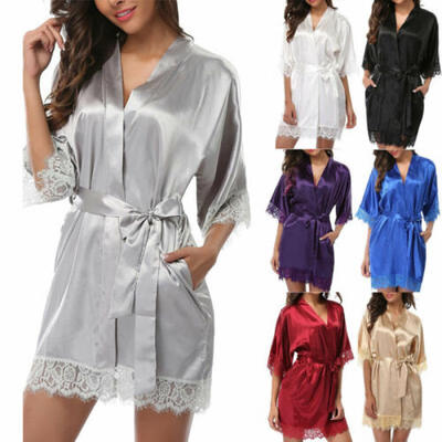 

2019 Silk Satin Kimono Robe Dressing Gown Wedding Bridesmaid Sleepwear Bathrobe