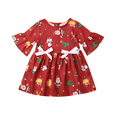 

Christmas Toddler Kid Baby Girl Xmas Flared Party Bowknot Swing Dress Clothes