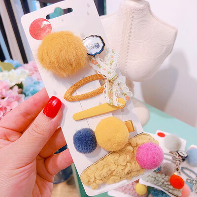 

Cute Children Hair Clips 0-8T Candy Color Plush Princess Imitation Color Matching Leather Hair Duckbill Clips 5 Pieces