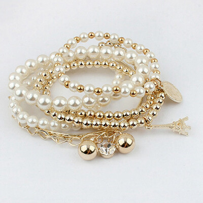 

Bohemian Ethnic Style Multilayer Beaded Charm Eiffel Tower Pendent Simulated Pearl Bracelets Turkish Jewelry Pulseras Dropship
