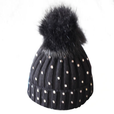 

Baby Boy Girl Winter Warm Lined Earmuffs Knitted Big Fur Ball Braid Solid Color Hat Beanie Knit Caps